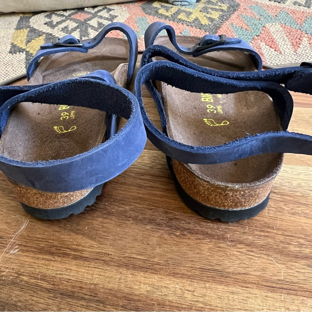 Birkenstock Unisex Blue Leather Double Ankle Strap Comfort Shoes 39 M6 L8 - Picture 5 of 8
